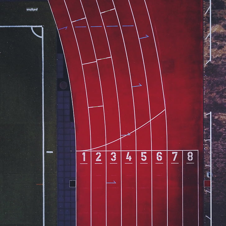 graphic, illustration, race, track, aerial view, number, red