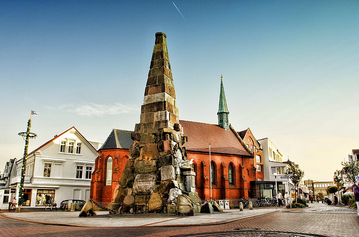 Norderney, Alemanha, Verão, Ilha, paisagem, Igreja, arquitetura