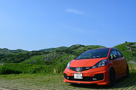 carro, Honda, hiraodai, pequeno, paisagem, vermelho