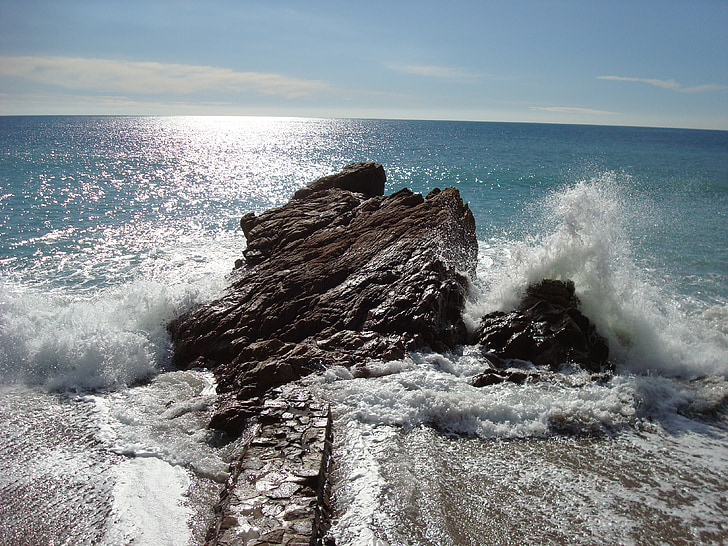 mar, ondas, rocha, praia, escória, férias
