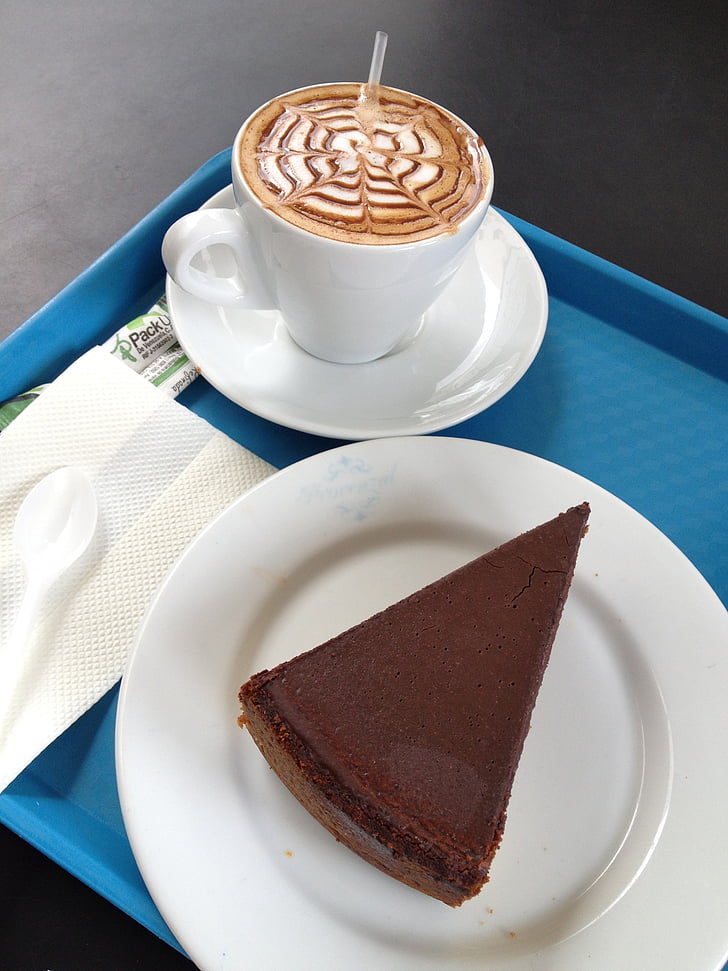 coffee, cup, dessert, delicious, pie, cafeteria, chocolate