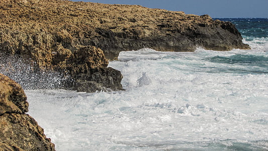 sziklás part, hullámok, fröccsenő, Crash, Sea spray, sziklák, festői