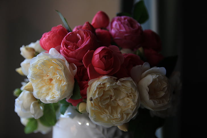 bouquet, vase, eng, Strauss, fleurs, coloré, roses anglais