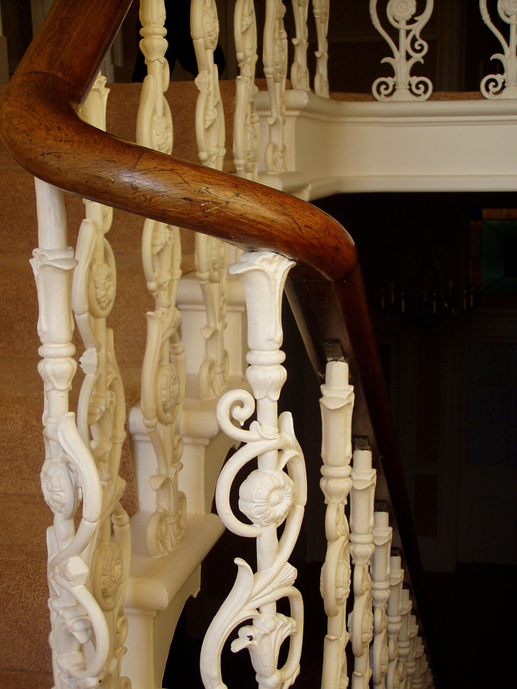 balustrade, escaliers, treppengeländer, casseroles en fonte, décoré, escalier, architecture