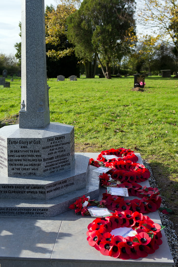 war, memorial, military, remembrance sunday, poppy wreaths, churchyard