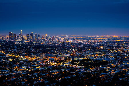 ville, Los angeles, paysage urbain, Skyline, Centre ville, gratte-ciel, nuit