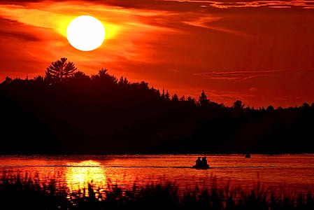 solnedgång, Twilight, landskap, fiskare, kvällen, solen, vatten