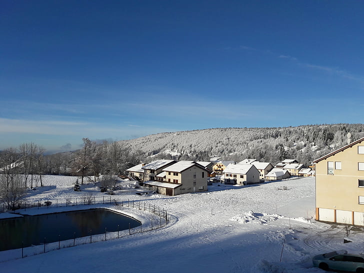 paesaggio, inverno, neve, cielo, montagna