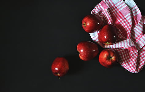 manzanas, fruta, fresco, paño, saludable, orgánica, rojo