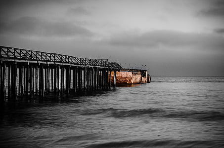 photography, dock, port, near, beack, ocean, sea