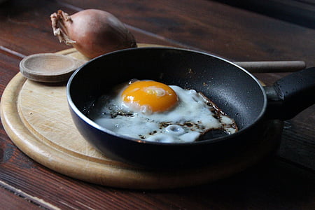 fried, frying pan, breakfast egg, yolk, fry, substantial, egg