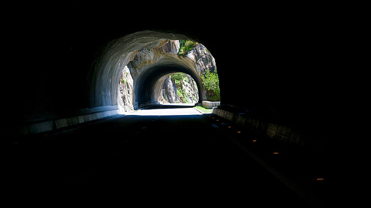 tunnel, road, protection, dark, alpine