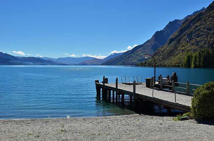 lake, the scenery, pier, water, mountain, nature