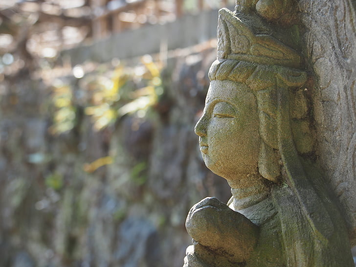 Kannon, profil, sten statuer, buddhisme