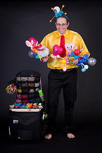 balões, artista de balão, entretenimento, caso de balão, saco de balão, pessoas, homens