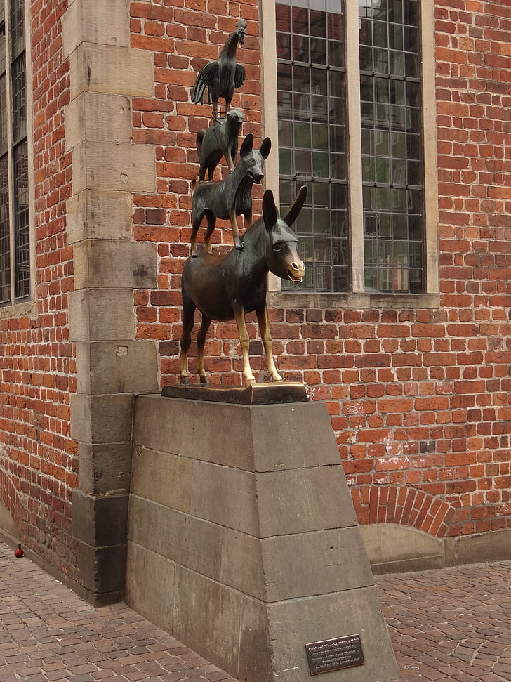 Bremen Stadsmusikanterna, monumentet, Bremen, staden, djur, Saga, sagor