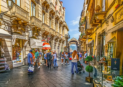 Сицилия, Таормина, улица, сцена, град, пътуване, Туризъм