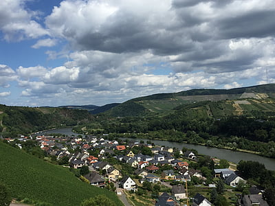 river valley, mosel, clouds, water, sky, landscape
