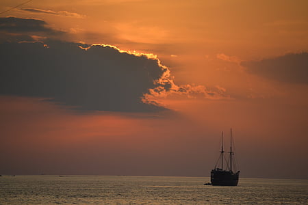 Phuket, Thailand, boot, zonsondergang, reizen, zee, exotische