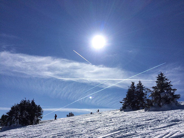 muntanya, neu, pistes d'esquí, l'hivern, stort, cel, sol
