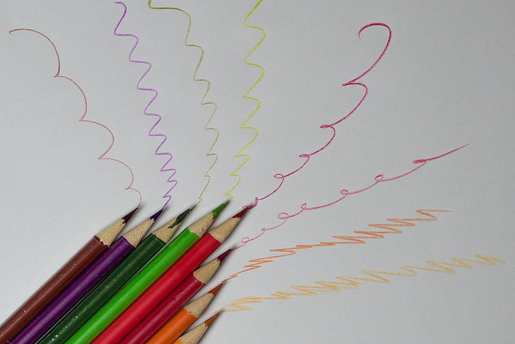 crayons, couleurs, lignes, bois, Forest, instrument, écriture