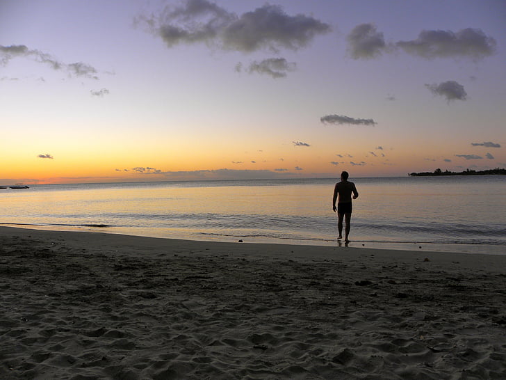 Pantai Mauritius, matahari terbenam di pantai, mauriutius sunset