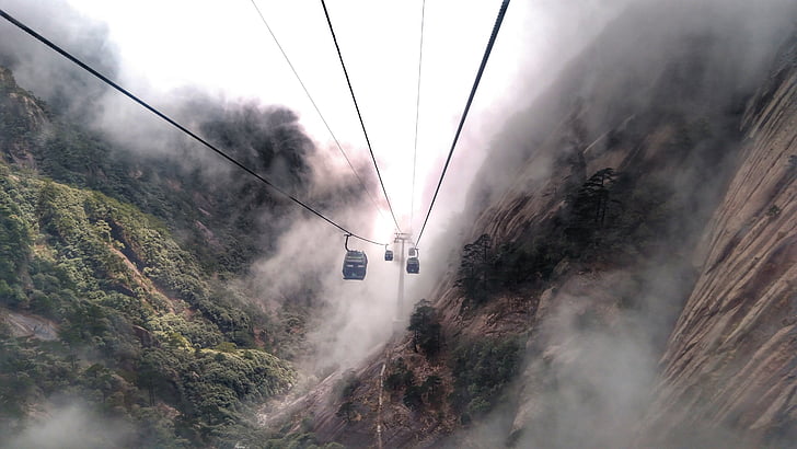 huangshan, the scenery, cloud, cable, fog, outdoors, no people