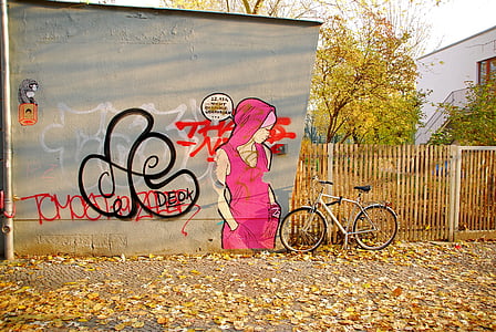 ストリート アート, ベルリン, を貼り付ける, 壁, hauswand, アート, 自転車