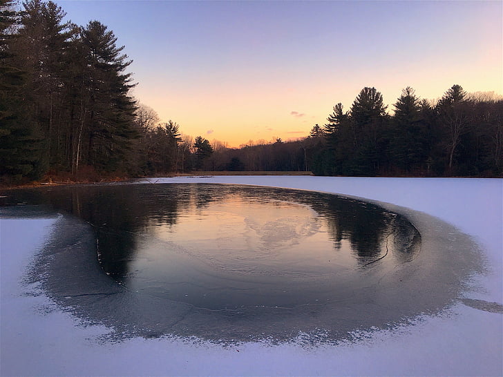 jezero, zmrazené, LED, východ slunce, chlad, Zimní, Příroda