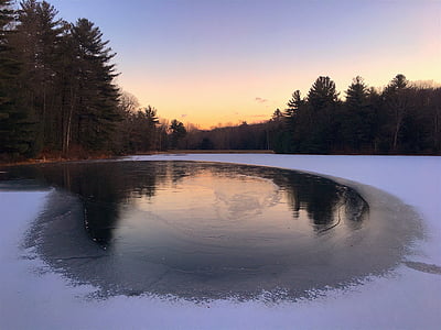 озеро, заморожені, лід, Схід сонця, холодної, взимку, Природа