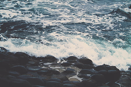 rocky shore, shore, coast, rough, waves, rock, splash