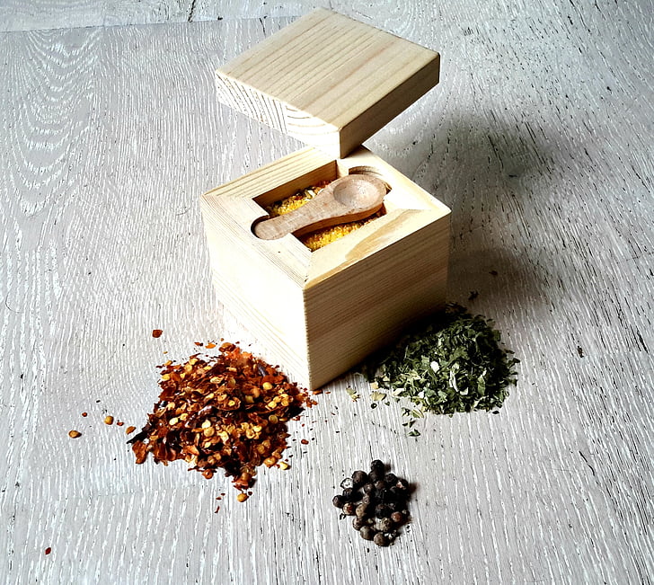 wood, box, salt, table, gift, decoration, spices