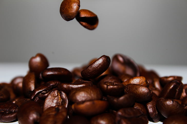 café, grains de café, tomber, alimentaire, gravité, slow motion