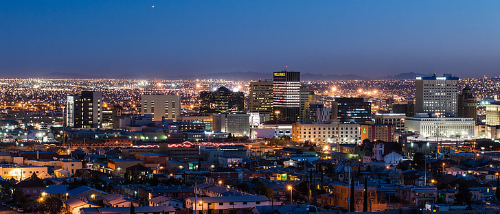 Ел Пасо, нощ, град, светлини, Градът през нощта, нощ снимка, панорама