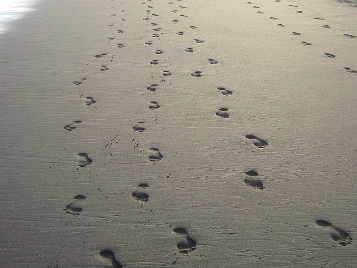 footprints, sand, beach
