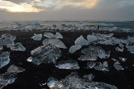 İzlanda, siyah kum plaj, buz