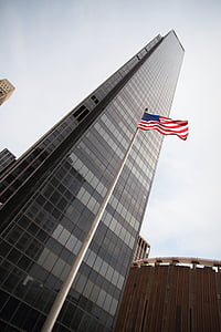 amerikanska flaggan, flagga, byggnad, skyskrapa, new york city, new york, Manhattan