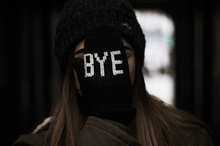 people, woman, bye, gloves, cold, weather, text