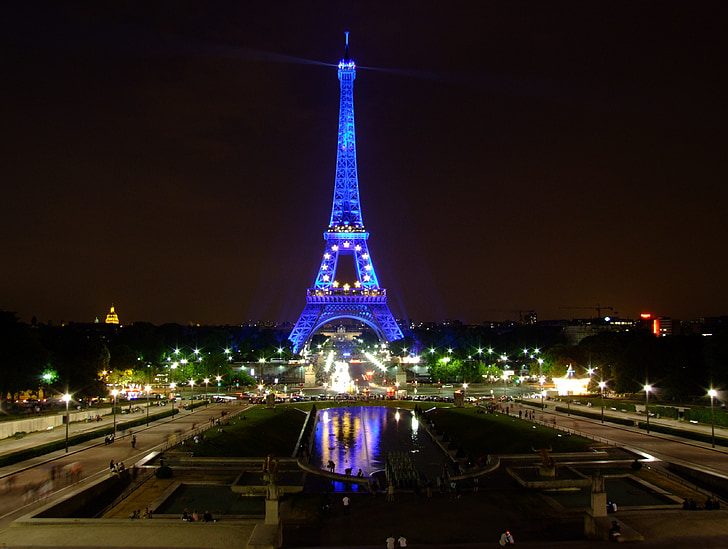Parijs, Frankrijk, hemel, nacht, avond, verlichting, verlichting