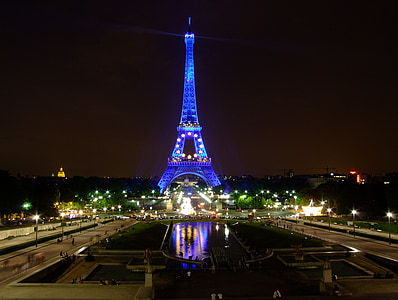 Paříž, Francie, obloha, noční, večer, světla, osvětlení