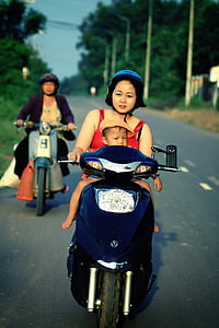 moto, moto, au volant, femme, femelle, vélo, Vitesse