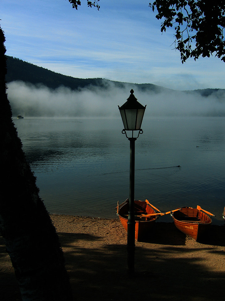 båtar, sjön, Schwarzwald, Titisee, Tyskland, atmosfär, hösten
