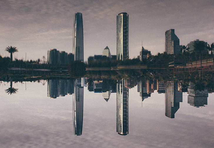 City, skyskrabere, refleksion, vand, arkitektur, Urban, skyline