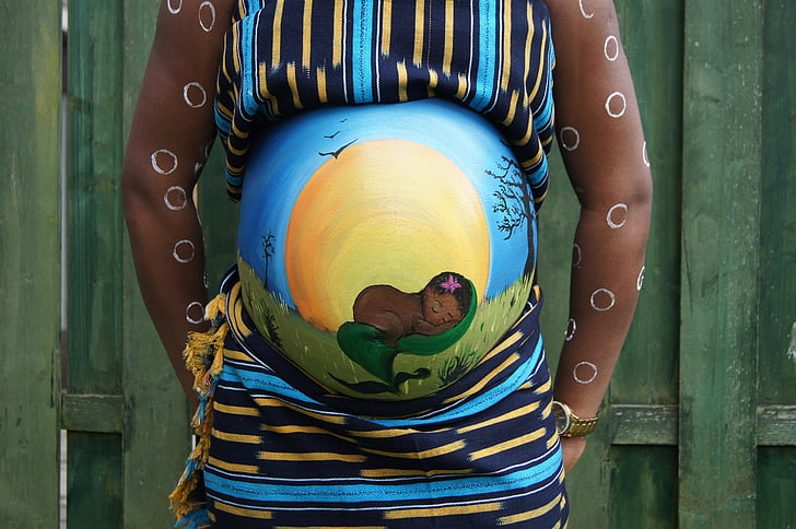 pintura del ventre, nadó, embarassada, bellypaint, Àfrica, persones