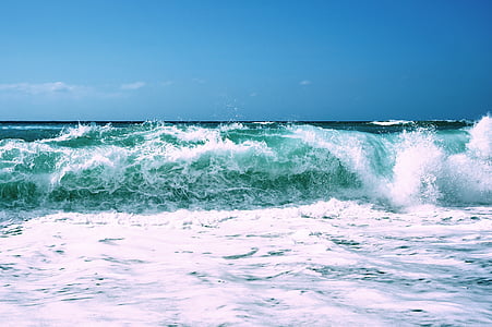 oceana, valovi, plima, plaža, more, vode, udaranje mora o obalu