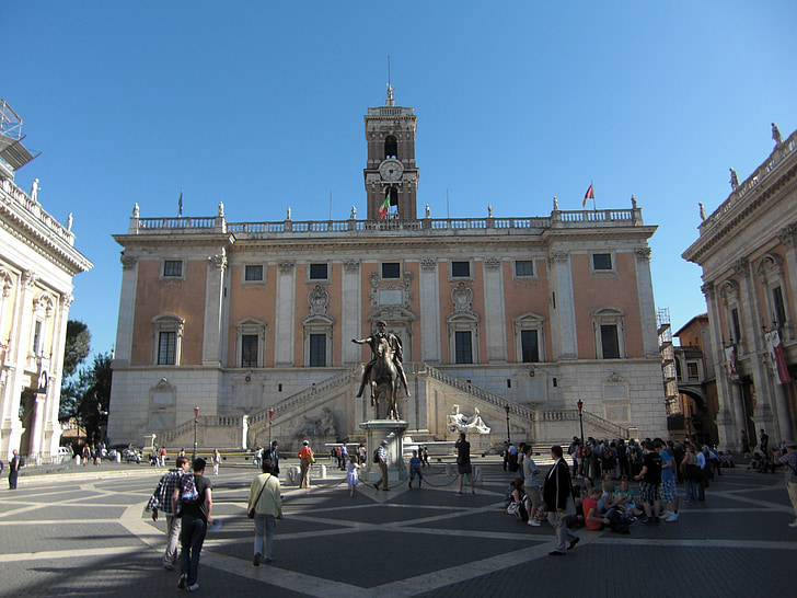 Piazza del campidoglio, Rim, Italija, stavbe, arhitektura, prostor, znan kraj