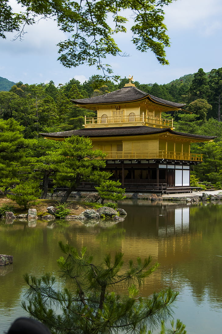 arhitectura, clădire, Japonia, Kinkaku-ji, Kyoto, Lacul, Parcul