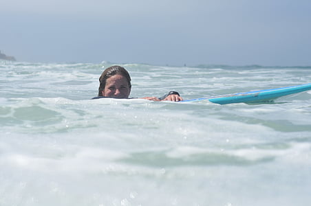 Surfer, berselancar, laut, Gadis, laut, Perempuan, air