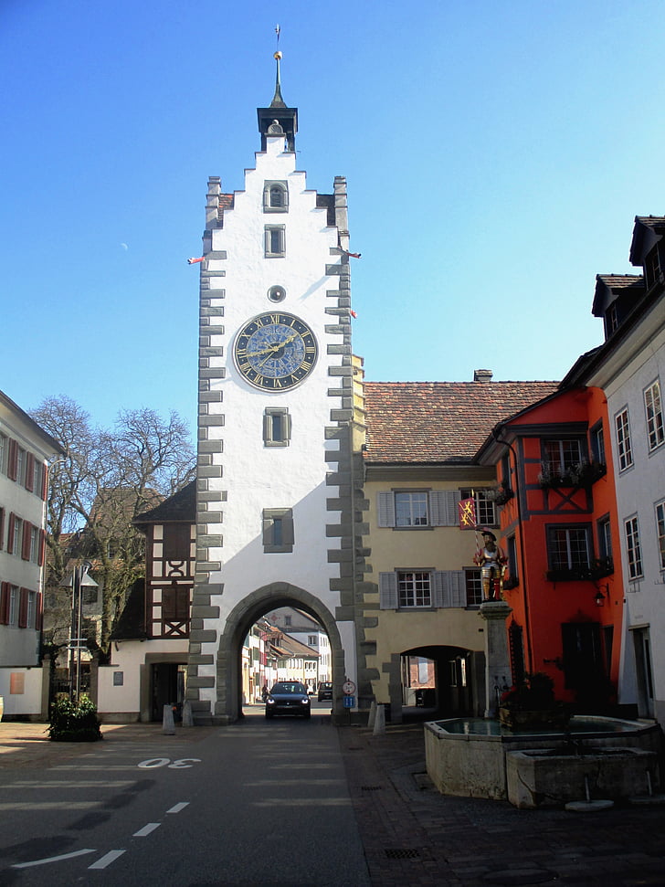 phố cổ, tháp, con dấu tháp, City gate, diessenhofen, Thurgau, Thuỵ Sỹ