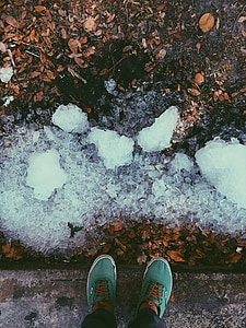 sko, joggesko, bakken, isen, snø, Vinter, kalde